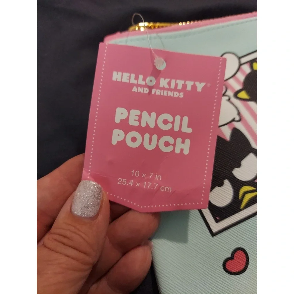 2024 Sanrio Hello Kitty & Friends Large Pink Teal Pencil Pouch‎ Case Zipper NEW